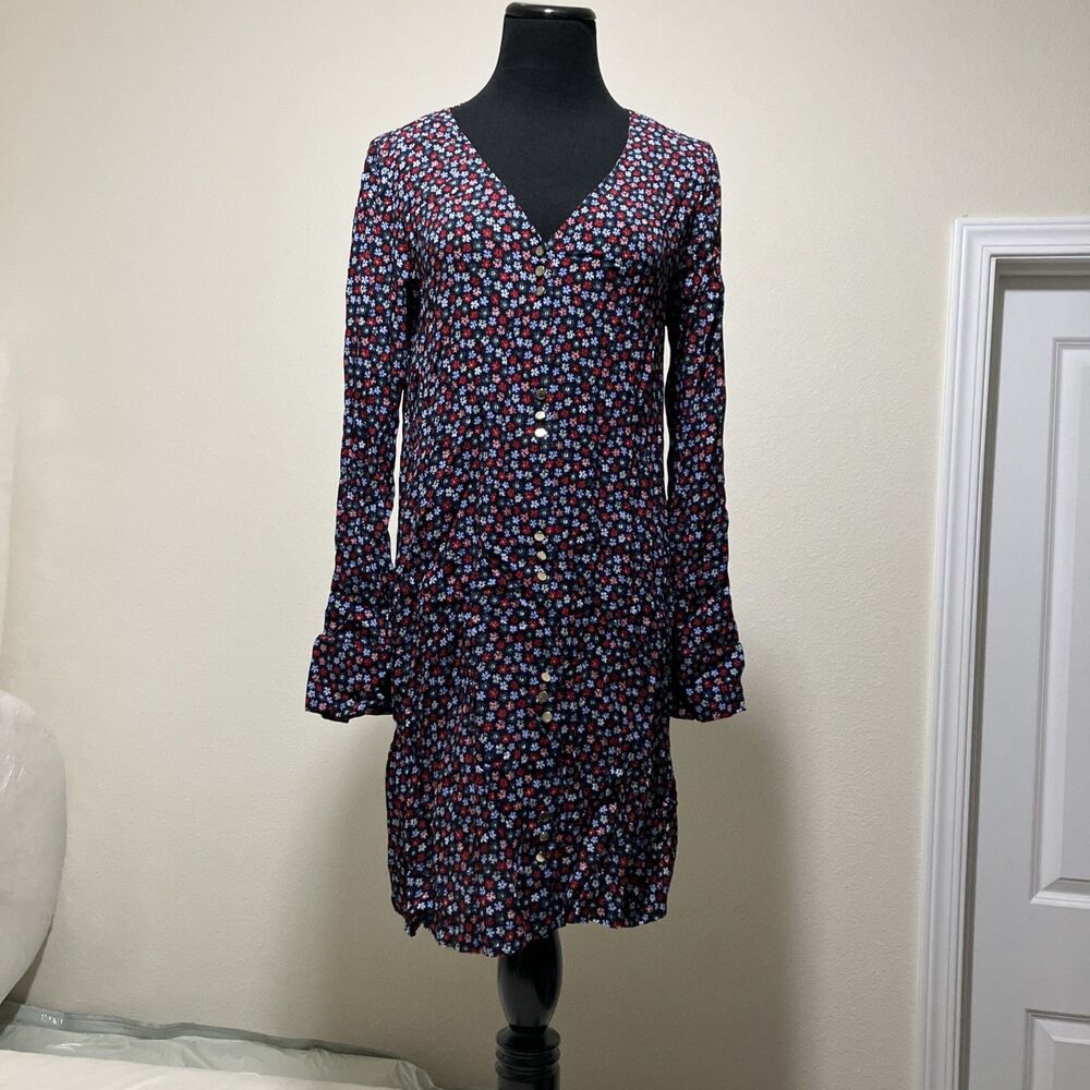Madewell Ditsy Floral Midi Dress V-Neck Button-Front Cottagecore Boho Grunge M